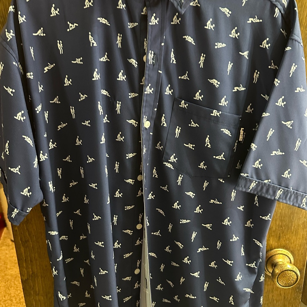 Navy Button-Up Shirt with White Print
